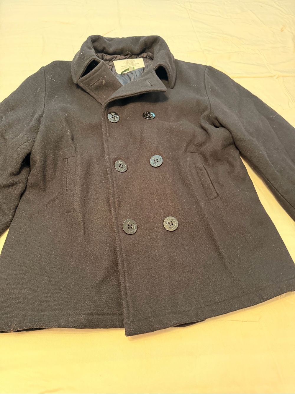 USN Men's Double-Breasted Wool Lined Peacoat - Black